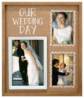 Malden International Designs Burlap Wall Sentiments Silkscreened Our Wedding Day Picture Frame, 3 Option, 2-4x6 & 1-5x7, Tan