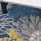 Nourison Passion Blue 5'3' X Round Area Rug, Floral, Farmhouse, Easy Cleaning, Non Shedding, Bed Room, Living Room, Dining Room, Kitchen, (5' Round)