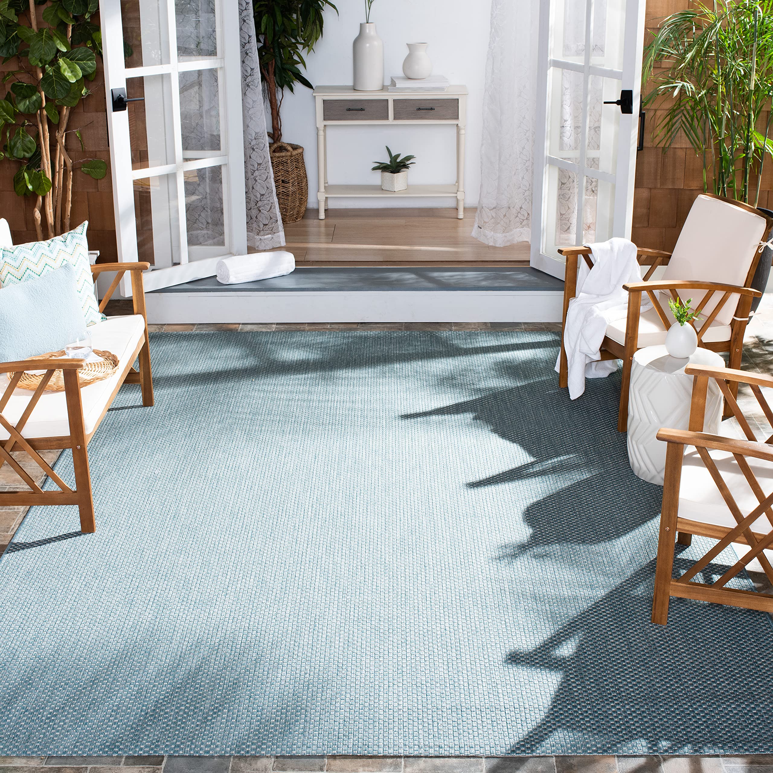 SAFAVIEH Courtyard Collection 67 Square Aqua/Grey CY8521 Indoor/ Outdoor Patio Backyard Mudroom Area Rug