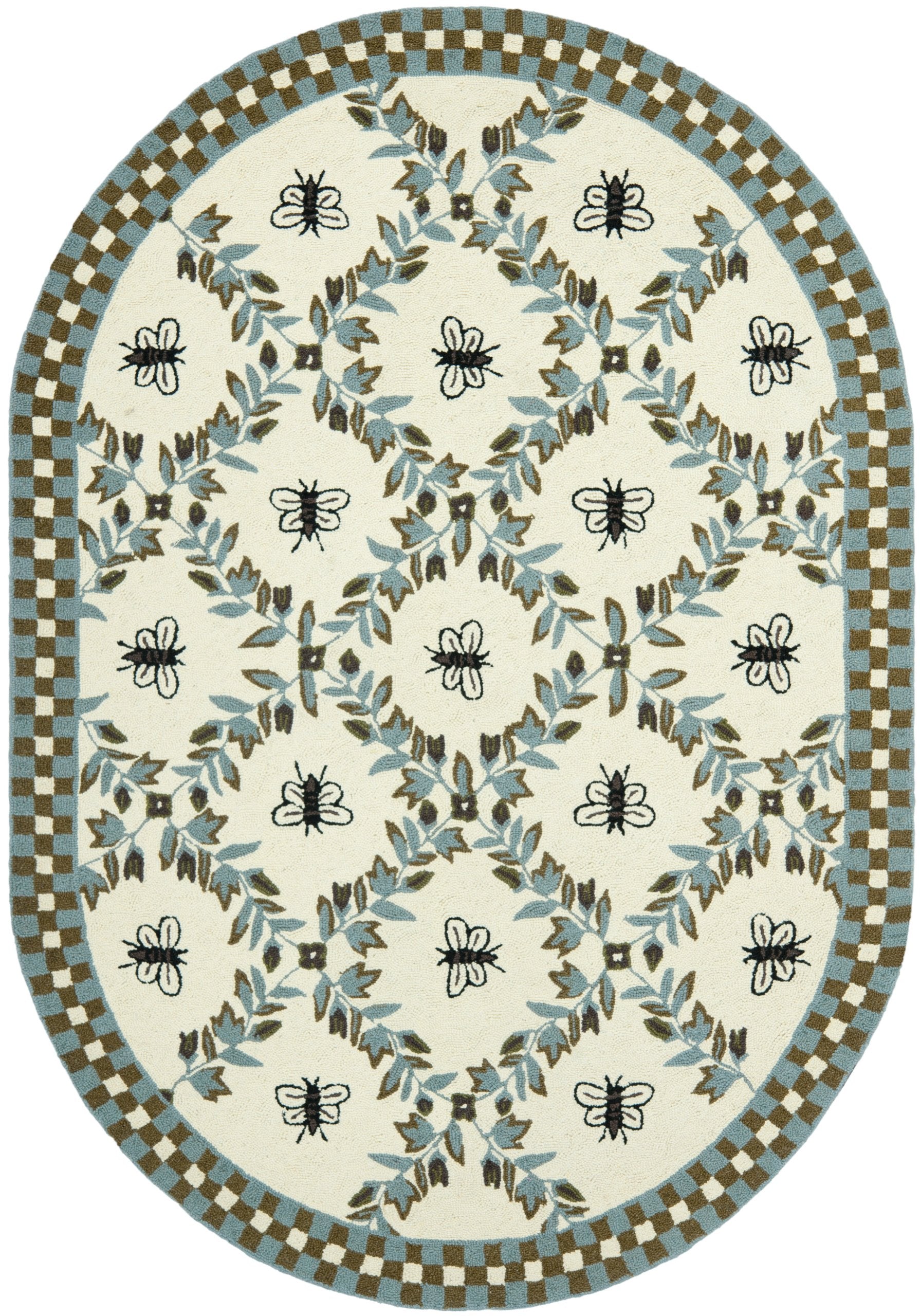 SAFAVIEH Chelsea Collection Area Rug - 46 x 66 Oval, Ivory & Light Blue, Hand-Hooked French Country Wool, Ideal for High Traff