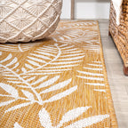 Jonathan Y Smb119C-28 Nevis Palm Frond Indoor Outdoor Area Rug, Coastal Casual Country & Floral Easy Cleaning,Bedroom,Kitchen,Backyard,Patio,Non Shedding, Yellow/Cream, 2 X 8