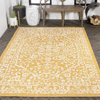 Jonathan Y Smb104G-4 Malta Bohemian Medallion Textured Weave Indoor Outdoor Area-Rug, Coastal Traditional Transitional Easy-Cleaning,Bedroom,Kitchen,Backyard,Patio,Non Shedding, 4 X 6, Yellow/Cream