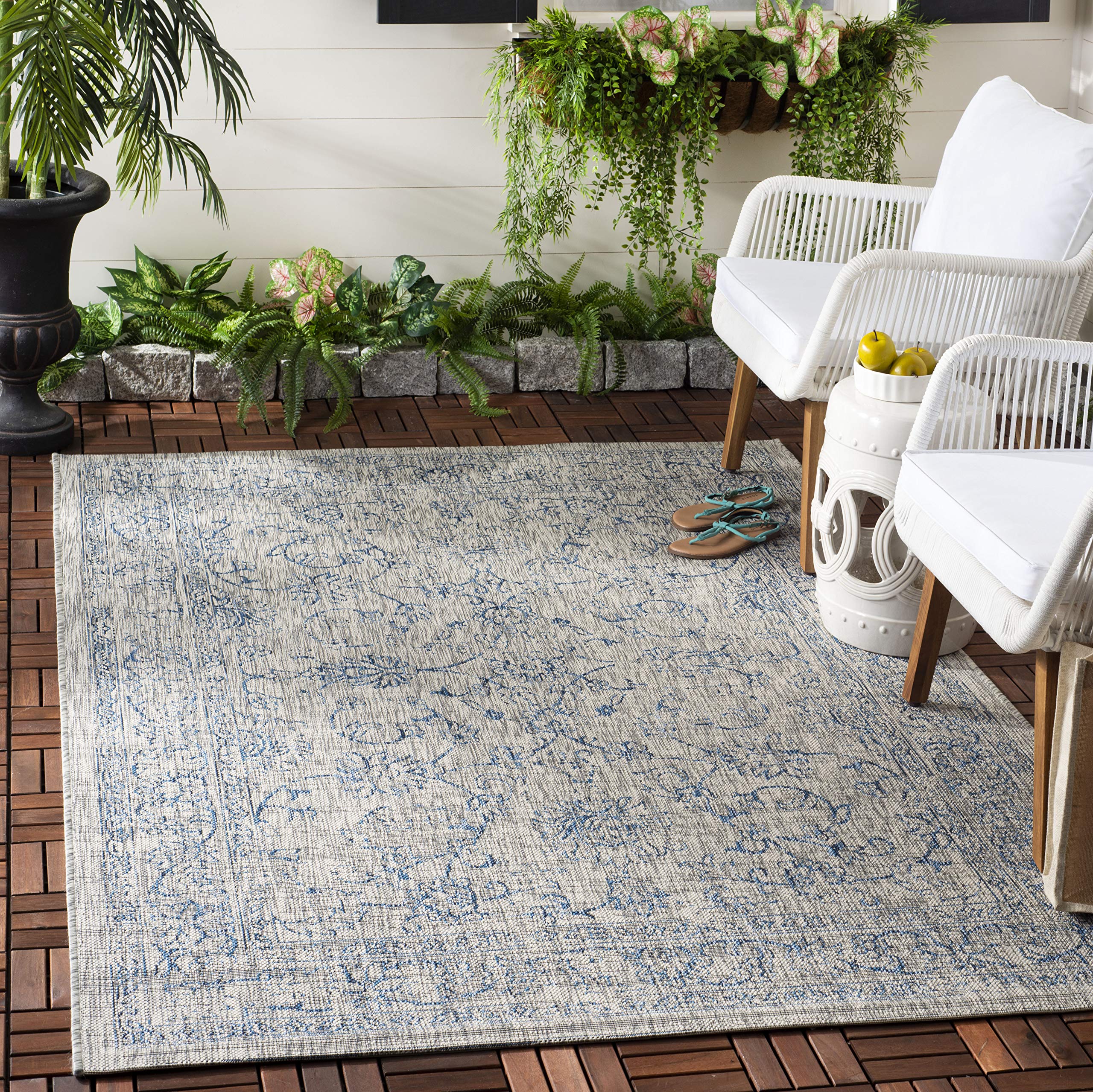 Safavieh Courtyard Collection 5'3' X 7'7' Grey/Navy Cy8680 Indoor/ Outside Waterproof Easy Cleansingpatio Backyard Mudroom Are