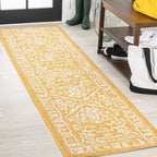 Jonathan Y Smb104G-210 Malta Bohemian Medallion Textured Weave Indoor Outdoor Area Rug, Coastal,Traditional,Transitional Easy Clean,Bedroom,Kitchen,Backyard,Patio, Non-Shed, Yellow/Cream, 2 X 10