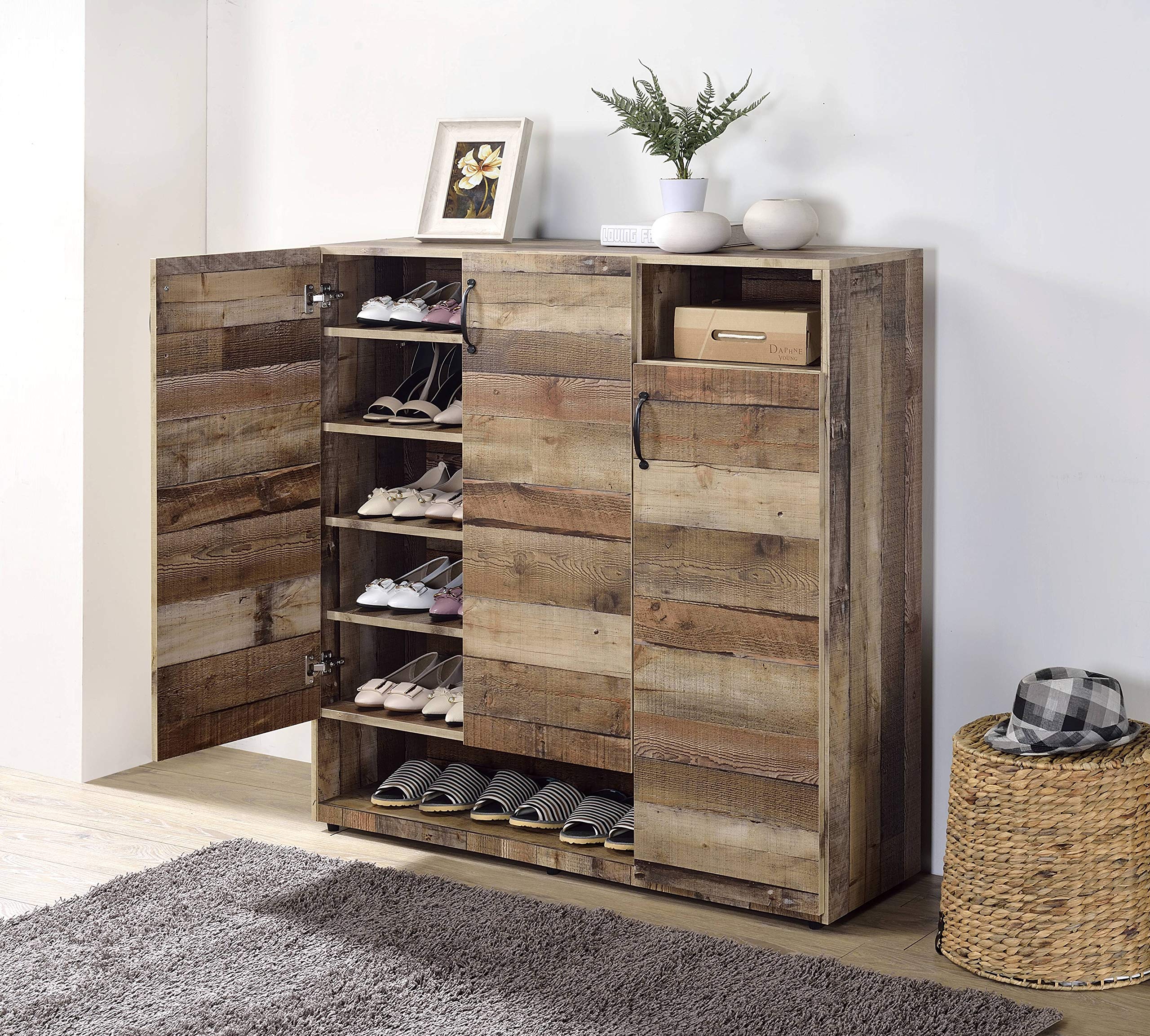 Acme Howia 3-Door Wooden Cabinet With 2 Compartments In Rustic Gray Oak