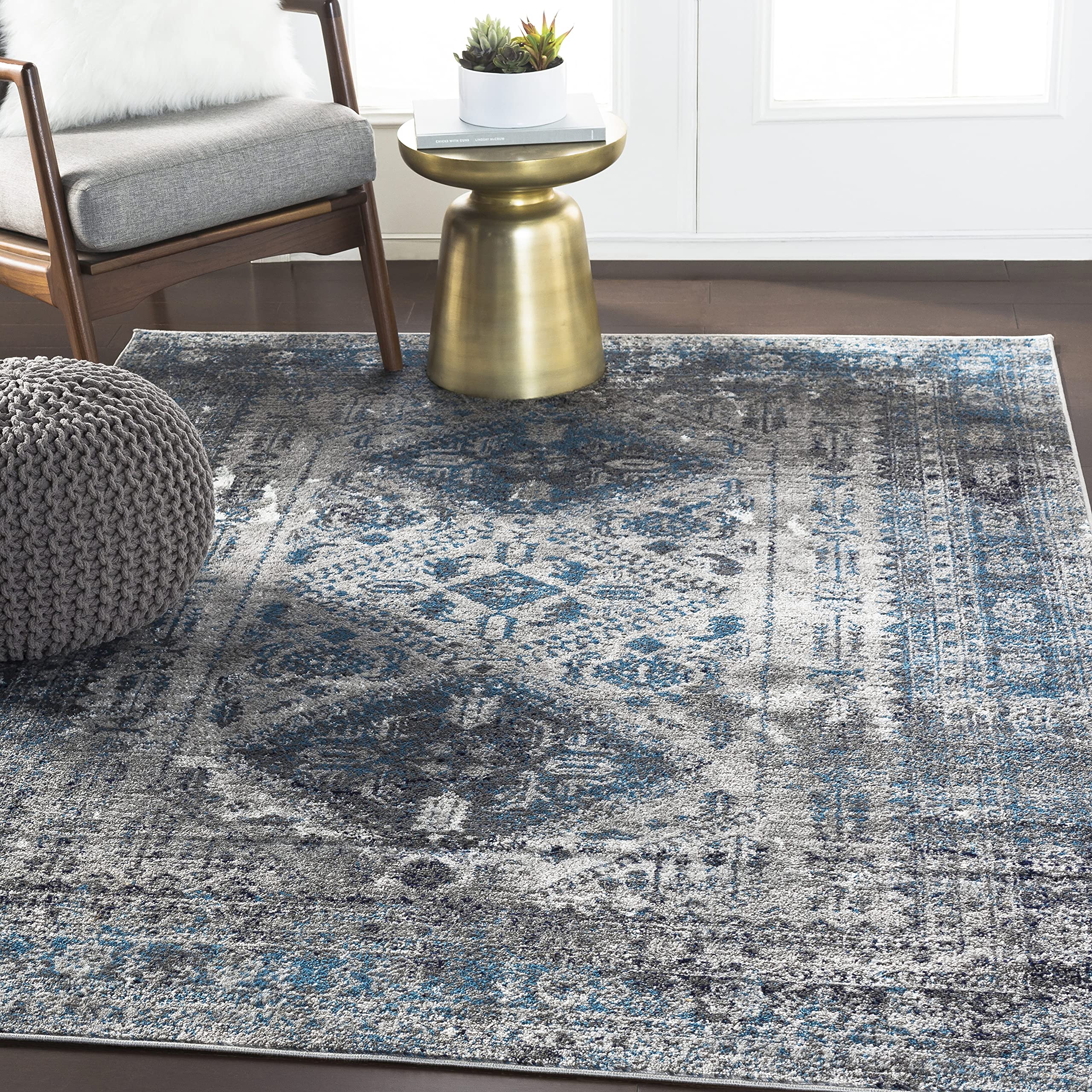 Livabliss Desta Vintage Oriental Area Rug,7'10'' x 10'2'',Blue/Grey