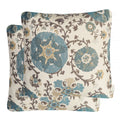 Mika Home Pack Of 2 Jacquard Circle Floral Throw Pillow Shell Vintage Cushion Cover For 20X20 Inserts Cream Blue