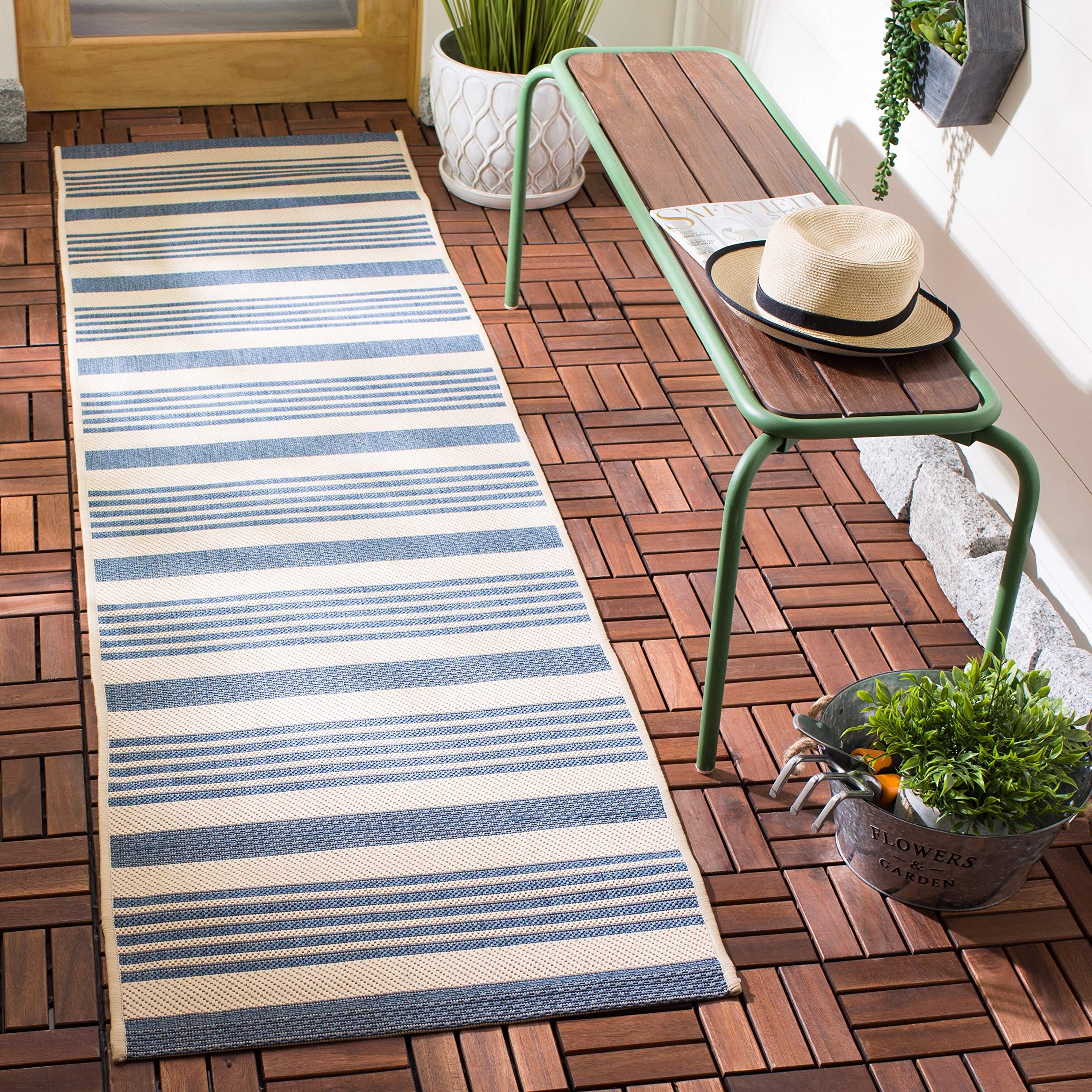Safavieh Courtyard Collection Cy6062 Stripe Indoor/ Outdoor Non-Shedding Stain Resistant Patio Backyard Area Rug, 9' X 12', Navy