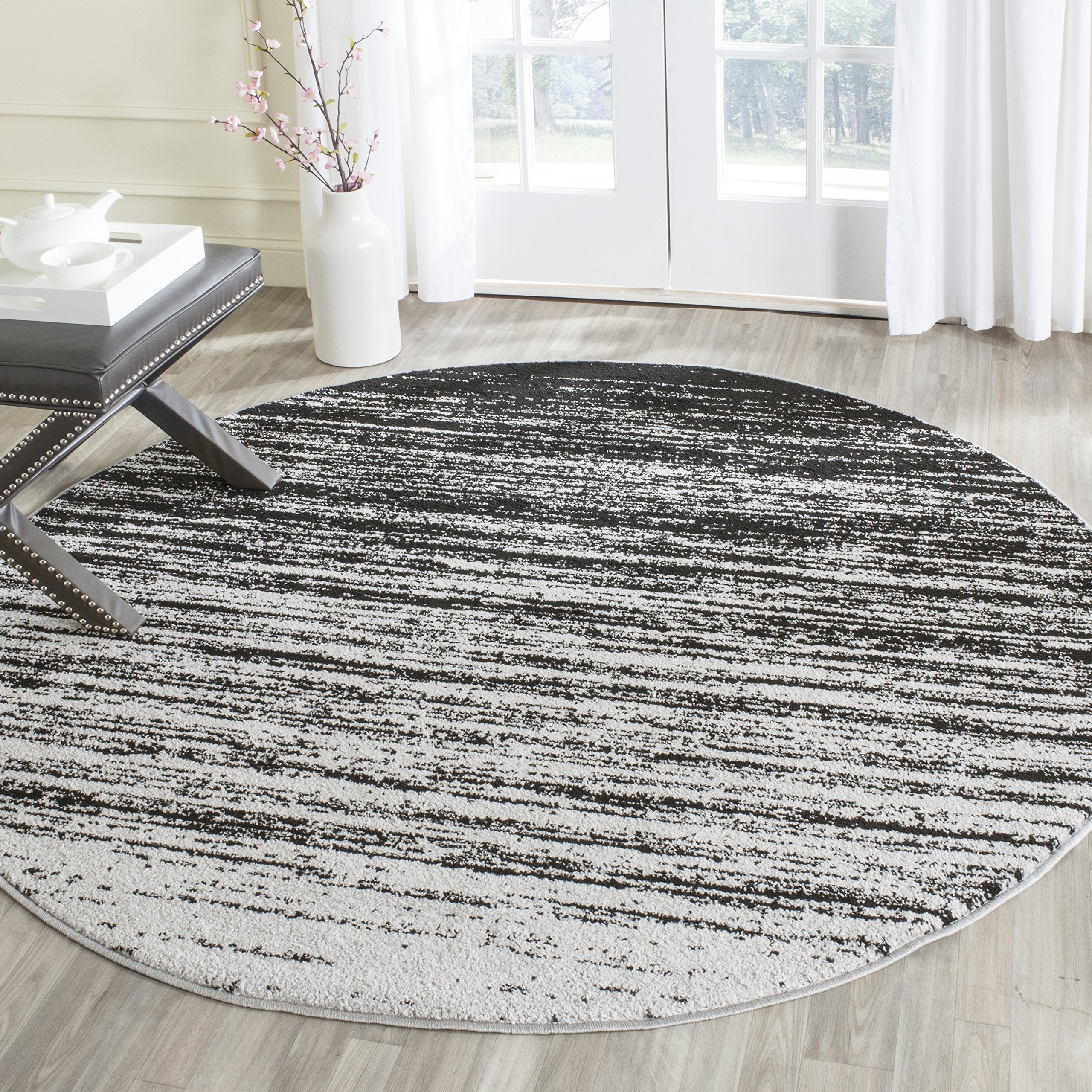 SAFAVIEH Adirondack Collection 10 Round Silver / Black ADR113A Modern Ombre Non-Shedding Dining Room Entryway Foyer Living Room