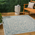 JONATHAN Y SMB106E-8SQ Charleston Vintage Filigree Textured Weave Gray/Teal 8 Square Indoor/Outdoor Area Rug, Pet Friendly, Non