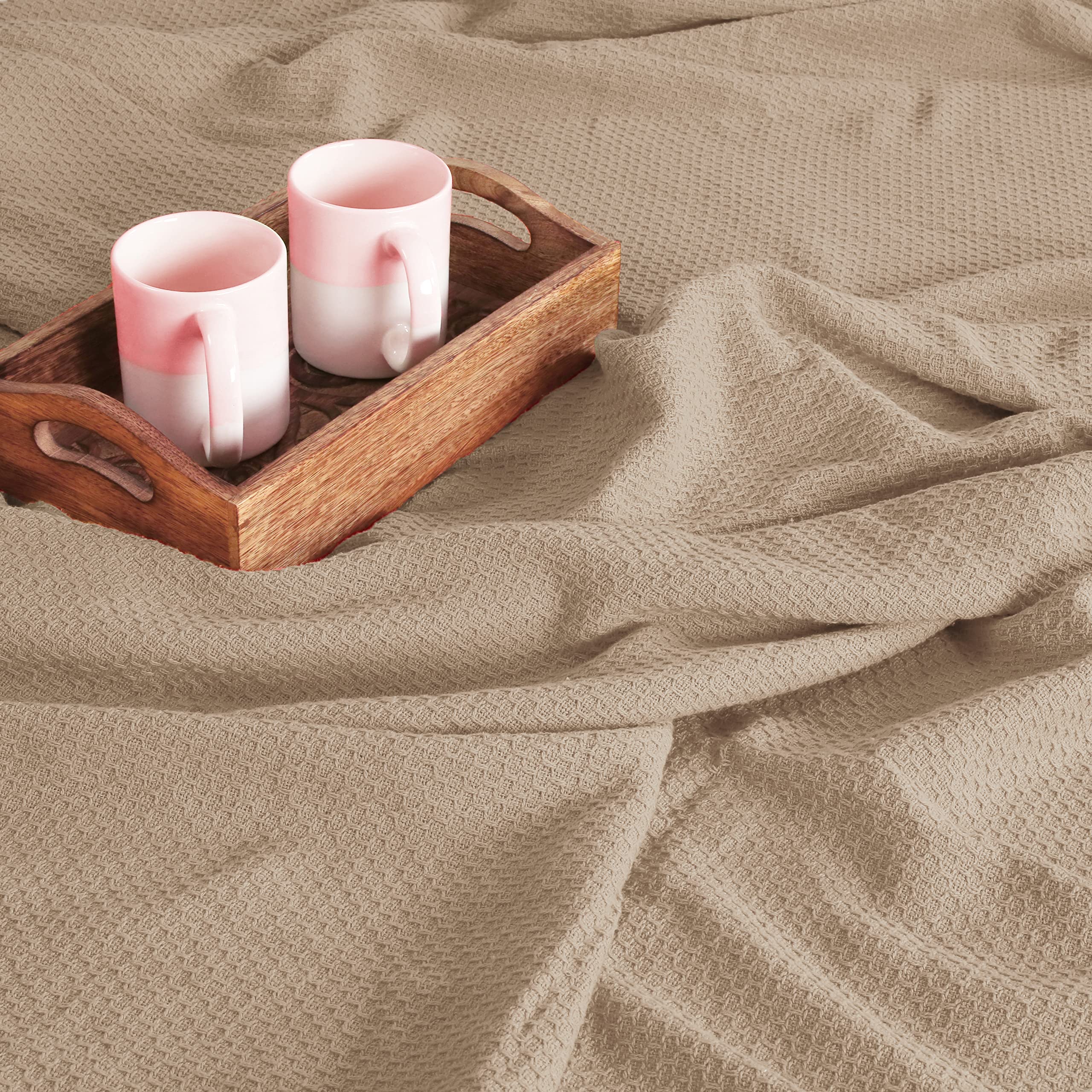 Boutiquo 100% Cotton Bed Blanket, Breathable Thermal Blanket King Size, Soft Honeycomb Waffle Blanket 90''X102'', Cotton Bed Bla