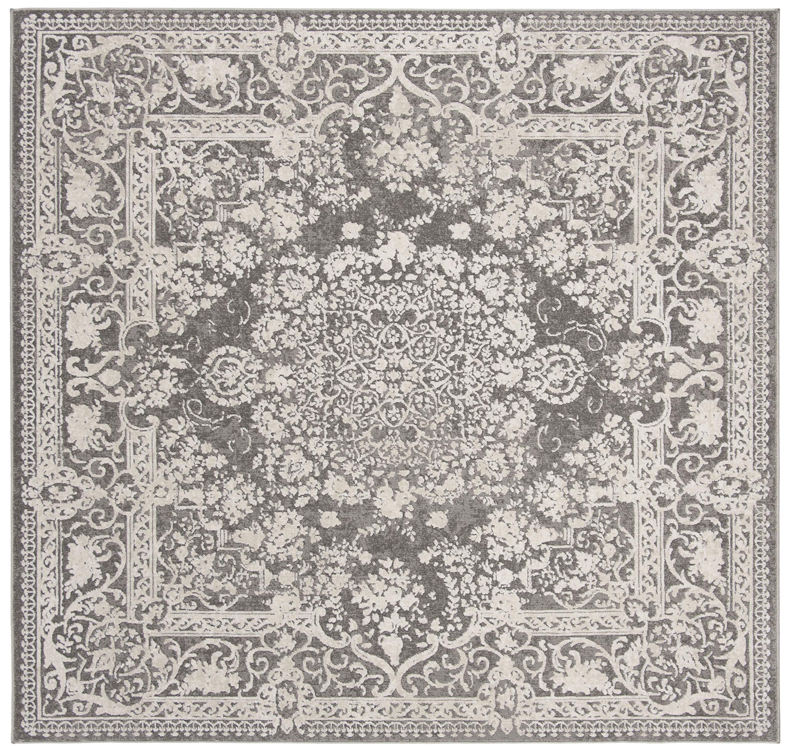 Safavieh Reflection Collection 6'7'' Square Dark Grey / Cream Rft664B Vintage Distressed Area Rug