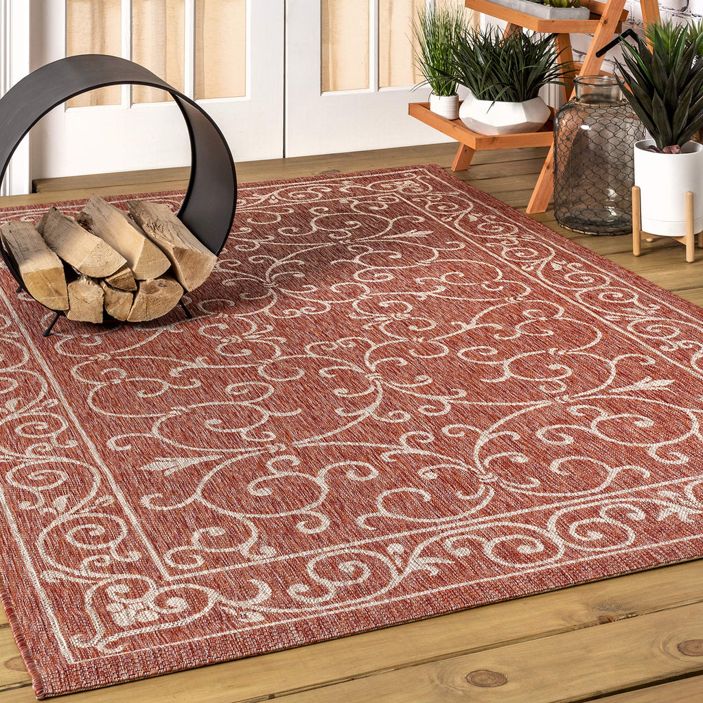 Jonathan Y Charleston Vintage Filigree Textured Weave Indoor/Outdoor Red/Beige 8 Ft. X 10 Ft. Area-Rug, Classic,Easy-Cleaning,Hightraffic,Livingroom,Backyard, Non Shedding (Smb106B-8)