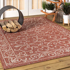 Jonathan Y Charleston Vintage Filigree Textured Weave Indoor/Outdoor Red/Beige 8 Ft. X 10 Ft. Area-Rug, Classic,Easy-Cleaning,Hightraffic,Livingroom,Backyard, Non Shedding (Smb106B-8)