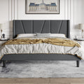 Hoomic King Size Platform Bed Frame With Geometric Wingback Headboard, Wooden Slats Support, No Box Spring Needed, Modern Style In Dark Grey