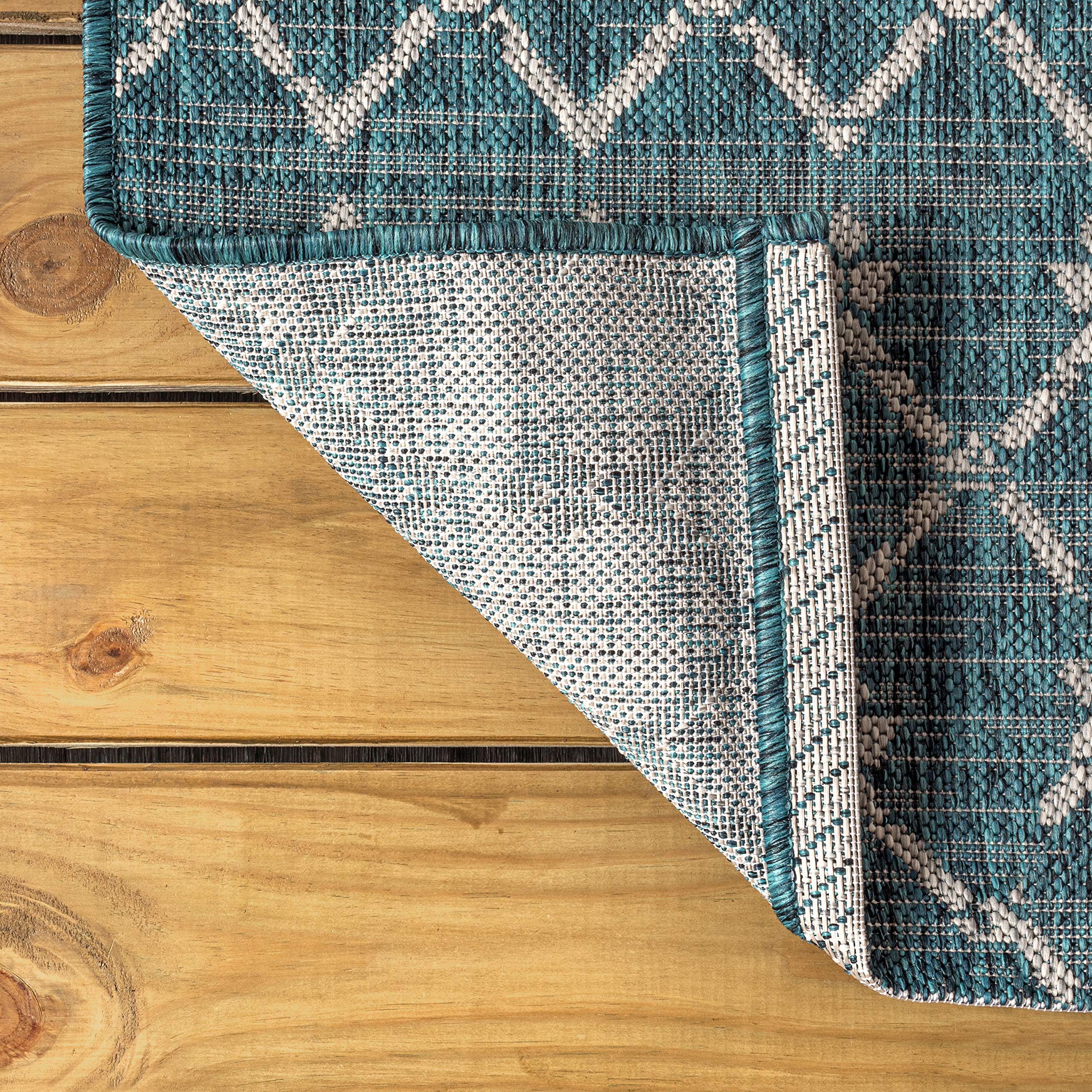 Jonathan Y Smb108C-5 Ourika Moroccan Geometric Textured Weave Indoor Outdoor Area-Rug, Bohemian, Rustic, Scandinavian Easy-Cleaning,Bedroom,Kitchen,Backyard,Patio,Non Shedding, Teal/Gray, 5 X 8