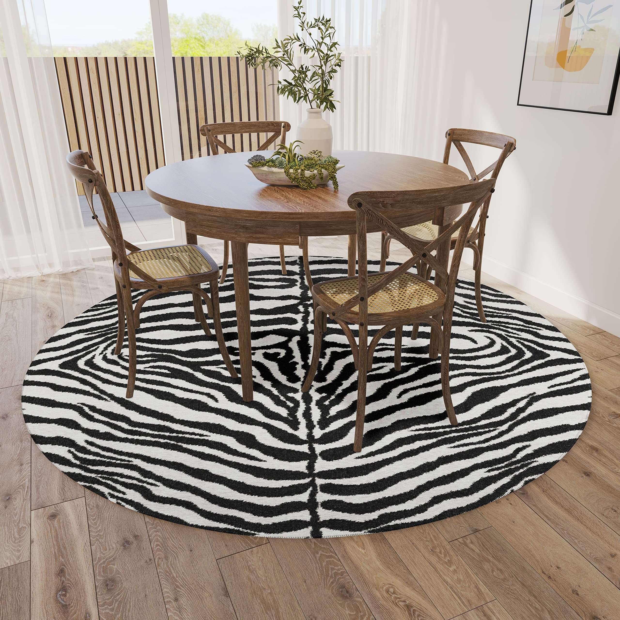 Addison Rugs Safari Asf31 Pearl Washable 8' X 8' Indoor Outdoor Round Rug, Easy Clean, Machine Washable, Non Shedding, Bedroom, Entry, Living Room, Dining Room, Kitchen, Patio Rug