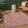 Jonathan Y Smb100A-5Sq Tela Bohemian Textured Weave Floral Red/Taupe 5' Square Indoor/Outdoor Area Rug, Pet Friendly, Non-Sheddi
