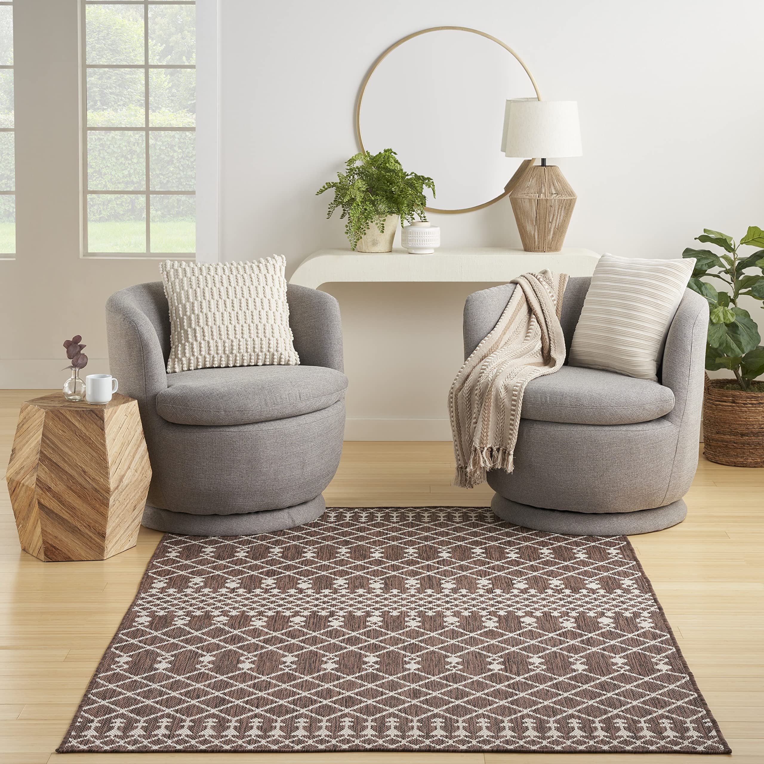 Nourison Positano Indoor/Outdoor Natural 7' X 10' Area Rug, Easy Cleaning, Non Shedding, Bed Room, Living Room, Dining Room, Deck, Backyard, Patio (7X10)