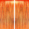 Orange Party Tinsel Foil Fringe Curtains - Fall Thanksgiving Carnival Halloween Construction 1st Birthday Graduation Wedding Par