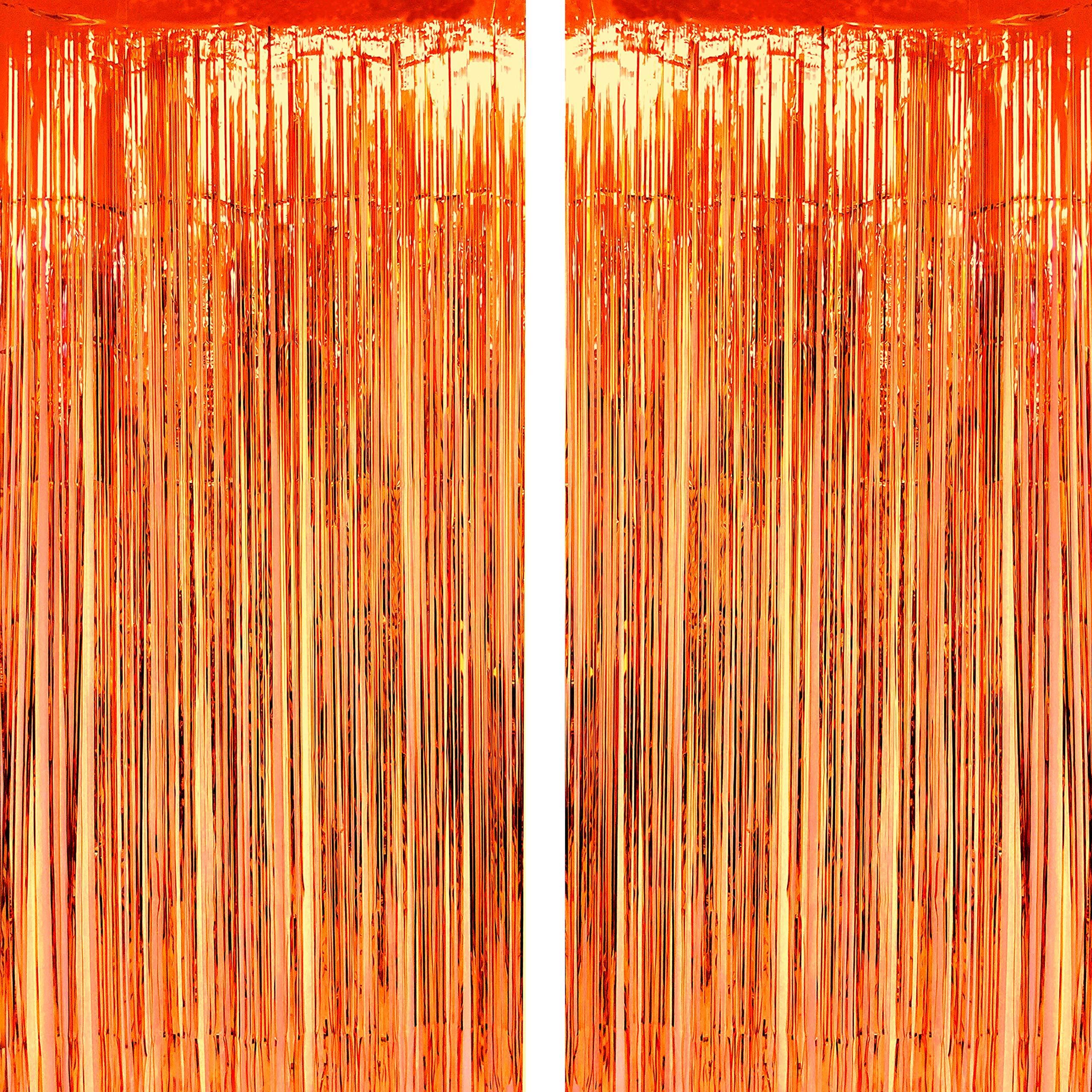 Orange Party Tinsel Foil Fringe Curtains - Fall Thanksgiving Carnival Halloween Construction 1st Birthday Graduation Wedding Par