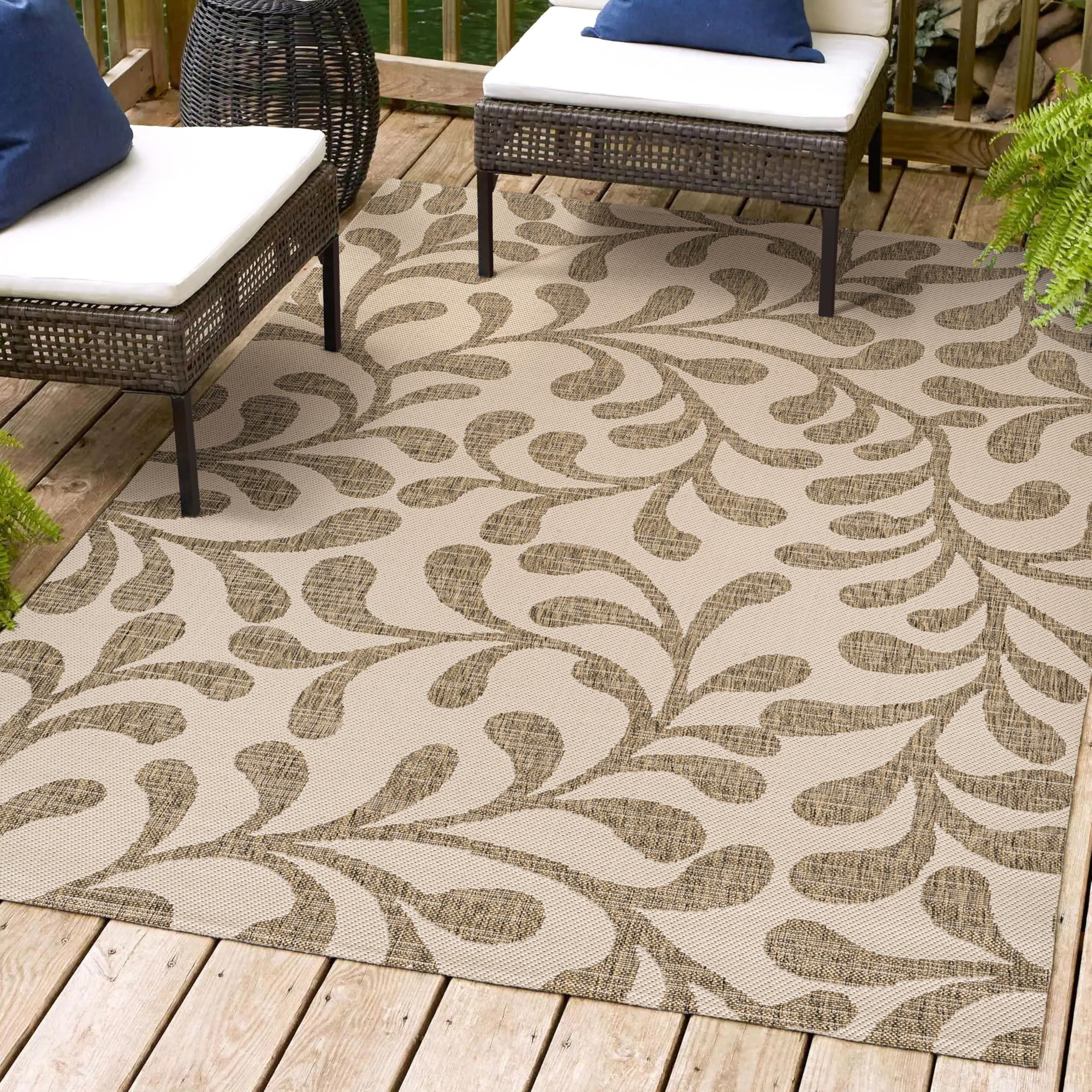 Jonathan Y Smb117A-3 Vine All Over Indoor Outdoor Area-Rug Bohemian Coastal Easy-Cleaning Bedroom Kitchen Backyard Patio Non She