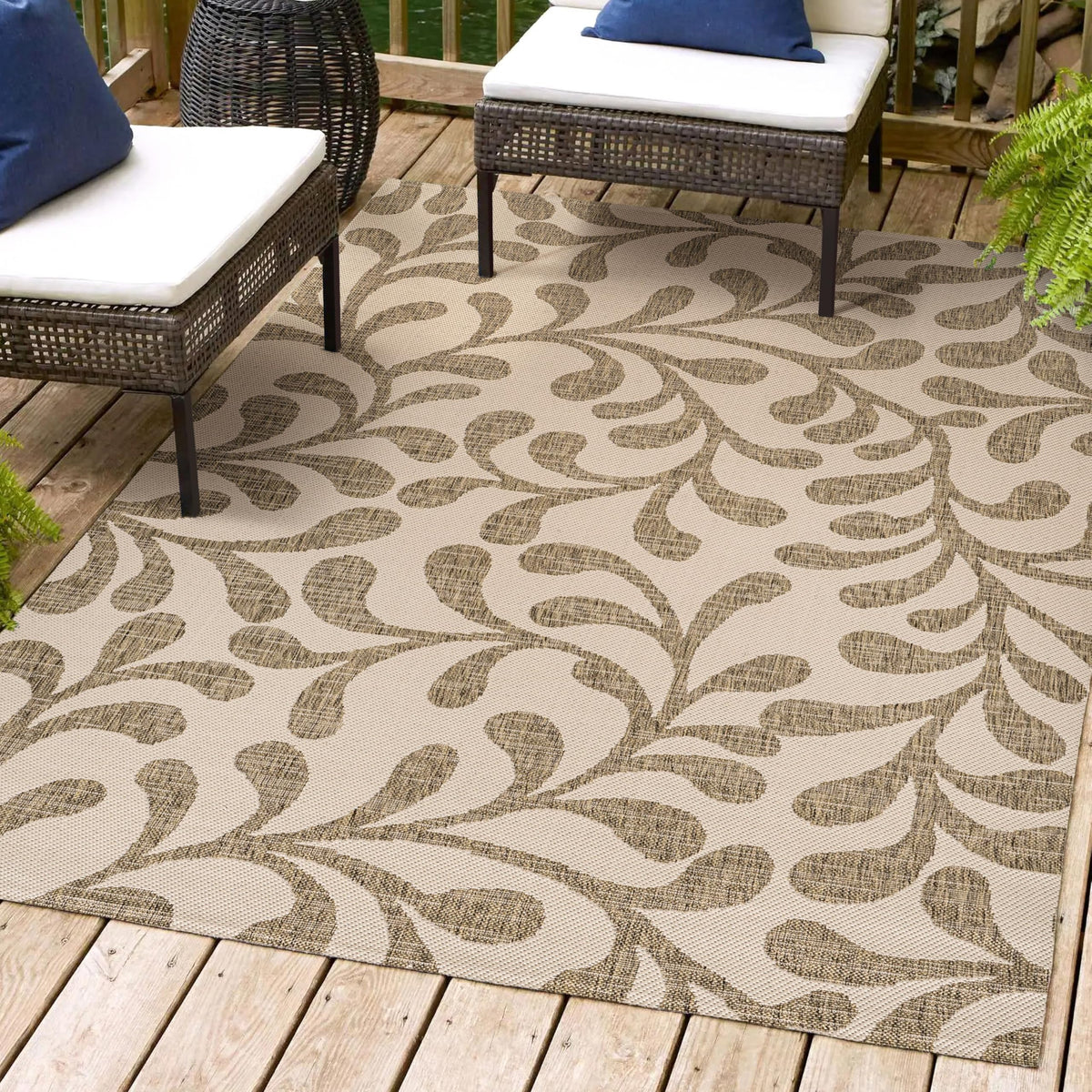 Jonathan Y Smb117A-5 Vine All Over Indoor Outdoor Area Rug Bohemian Coastal Easy Cleaning Bedroom Kitchen Backyard Patio Non She