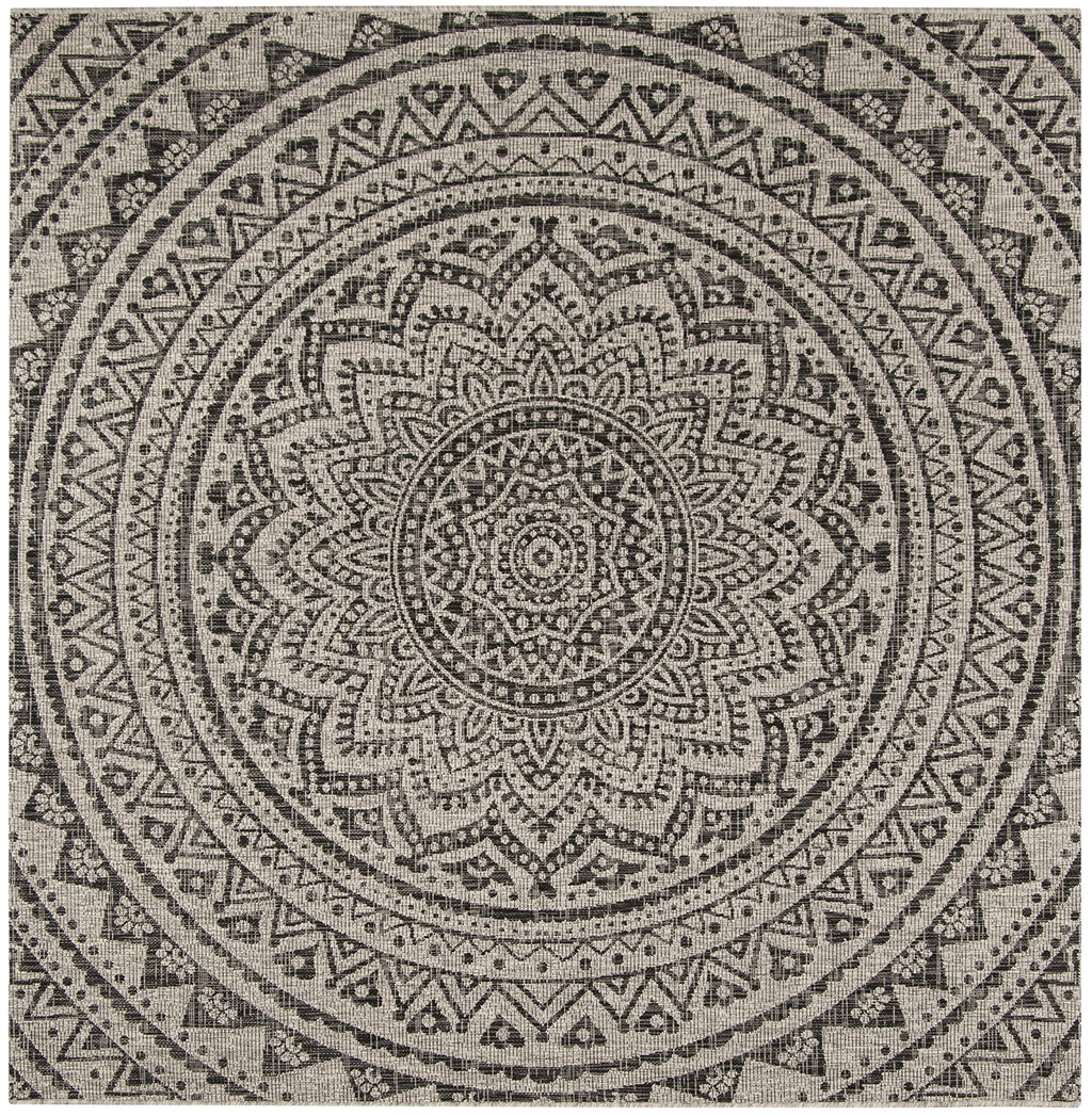 Safavieh Courtyard Collection 9' Square Light Grey/Black Cy8734 Indoor/ Outdoor Waterproof Easy Cleaning Patio Backyard Mudroom Area Rug