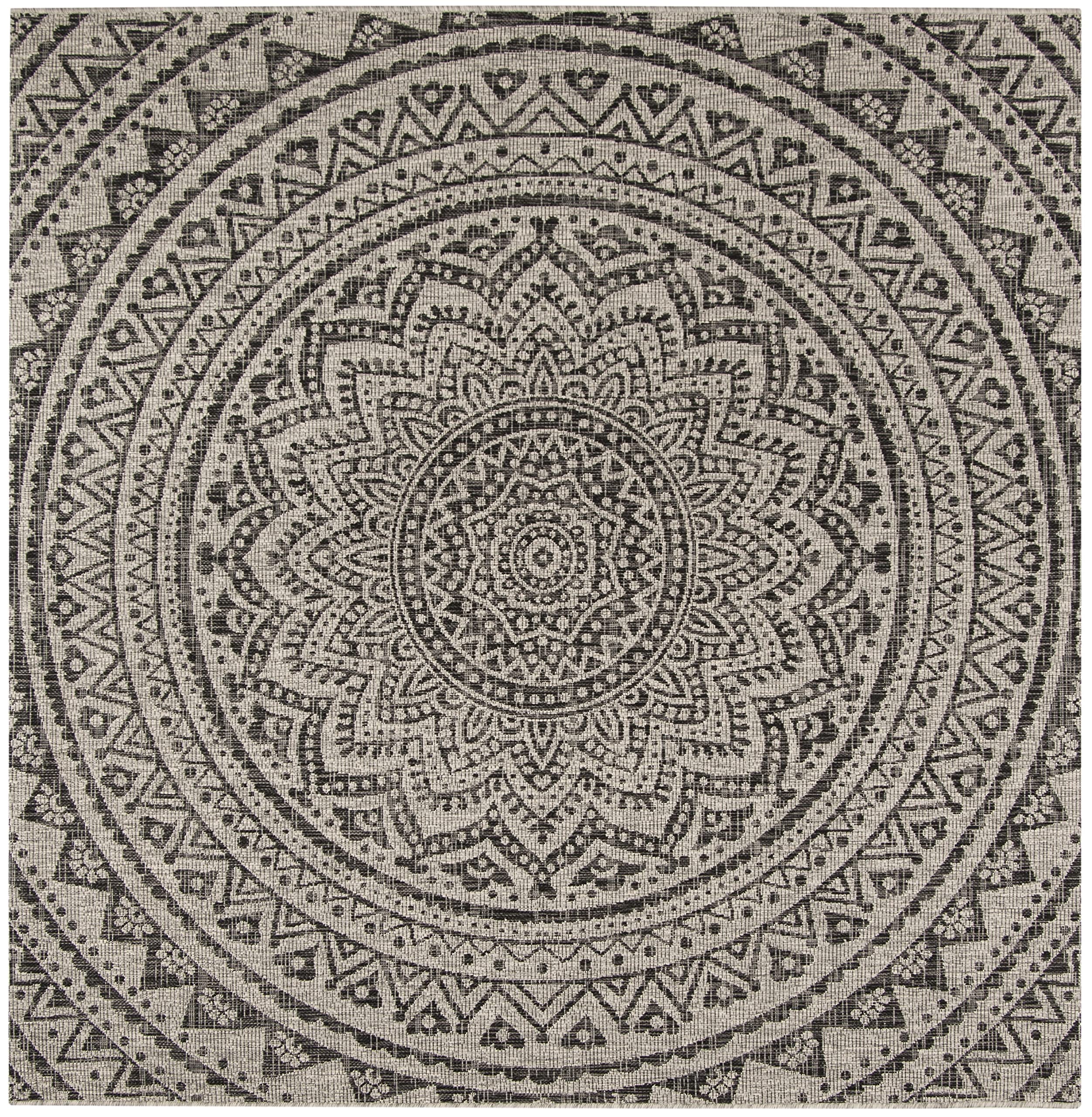 Safavieh Courtyard Collection 9' Square Light Grey/Black Cy8734 Indoor/ Outdoor Waterproof Easy Cleaning Patio Backyard Mudroom Area Rug