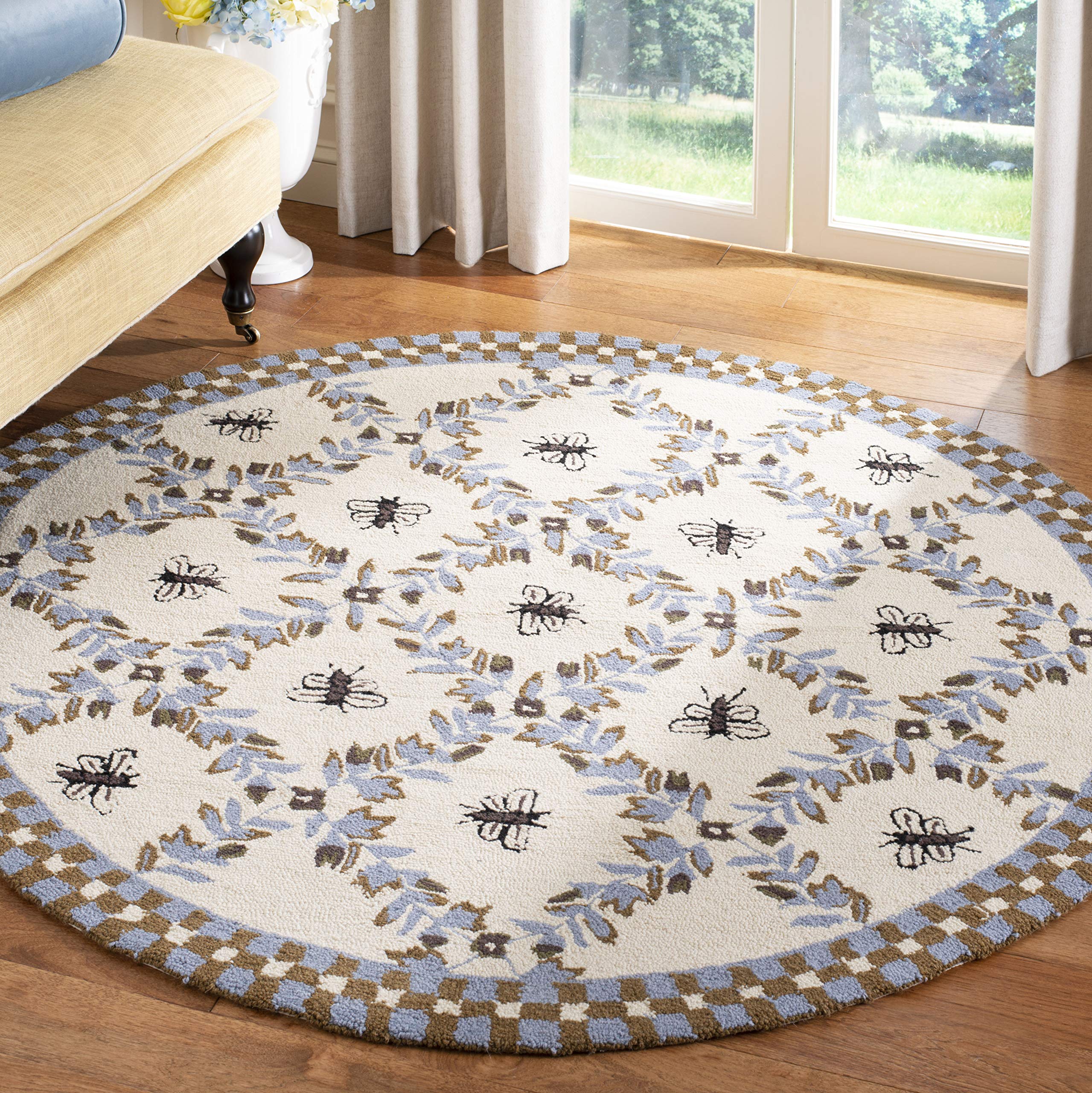 SAFAVIEH Chelsea Collection 4 Round Ivory/Blue HK55G Hand-Hooked French Country Wool Area Rug