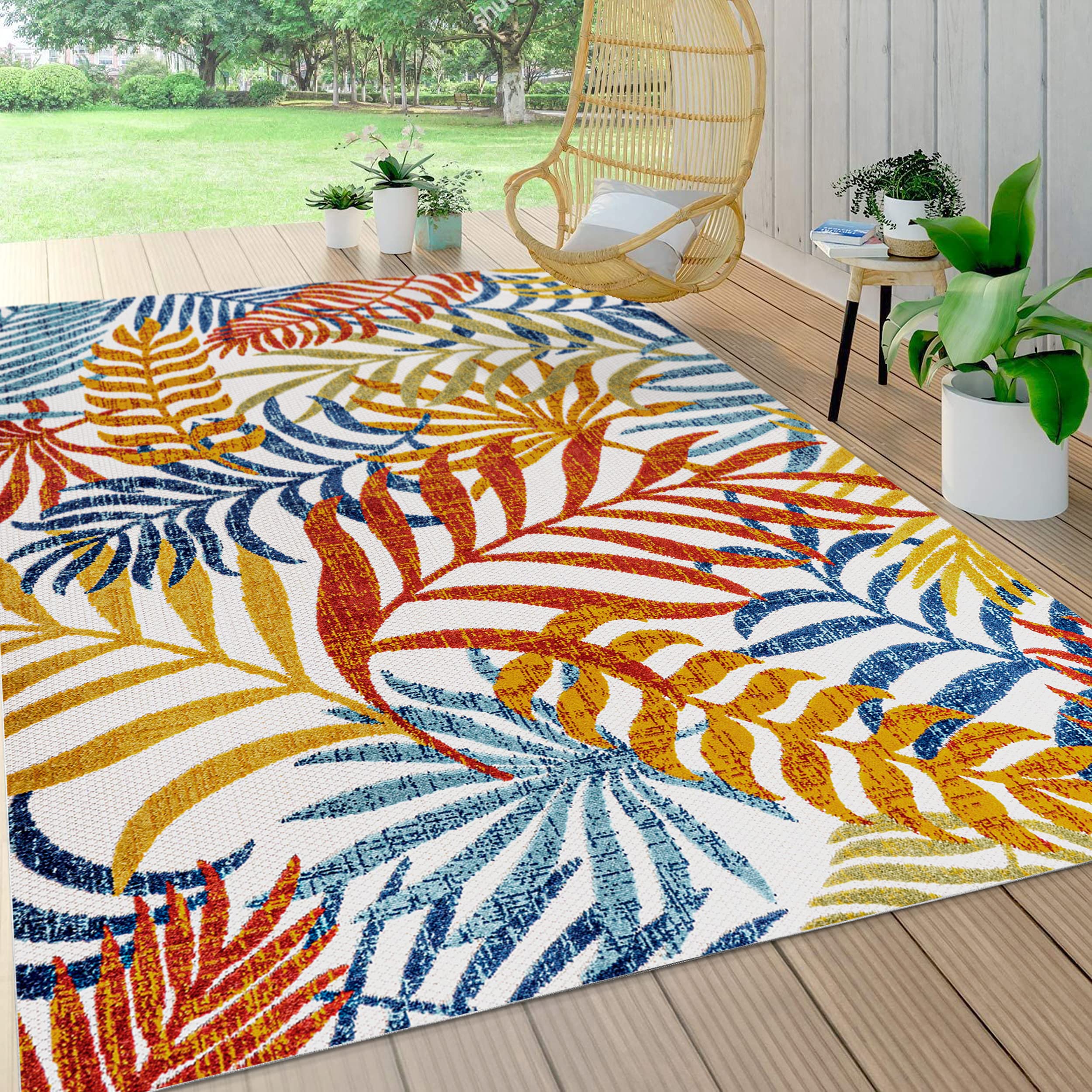 Jonathan Y Amc100B-4 Tropics Palm Leaves Indoor Outdoor Area Rug Bohemian Floral Easy Cleaning High Traffic Bedroom Kitchen Back