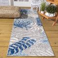 Jonathan Y Amc100A-28 Tropics Palm Leaves Indoor Outdoor Area-Rug Bohemian Floral Easy-Cleaning High Traffic Bedroom Kitchen Backyard Patio Porch Non Shedding, 2 X 8, Gray/Blue
