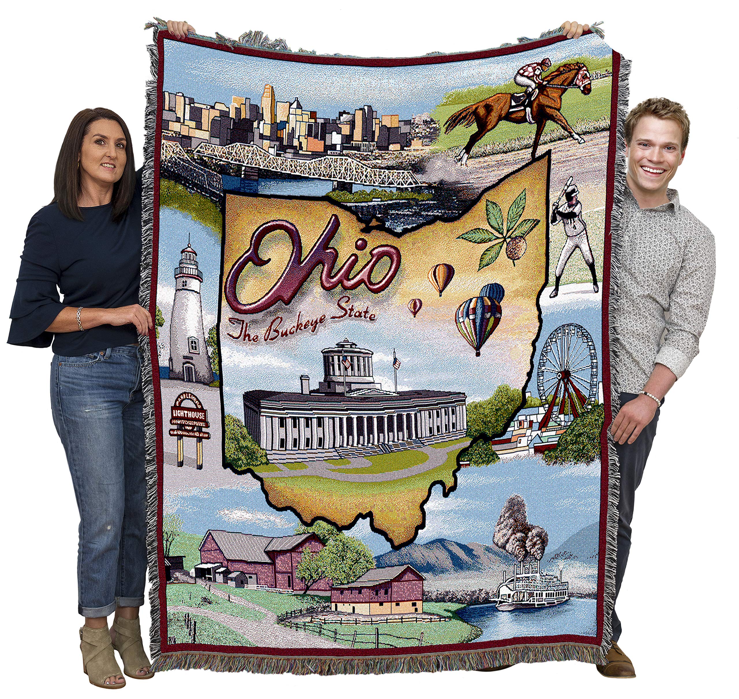 Pure Country Weavers State Of Ohio Blanket - Gift Tapestry Throw Woven From Cotton - Made In The Usa (72X54)