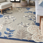 Nourison Aloha Indoor/Outdoor Modern Blue/Grey 5'3' X 7'5' Area Rug, Easy Cleaning, Non Shedding, Bed Room, Living Room, Dining Room, Kitchen (5X7)