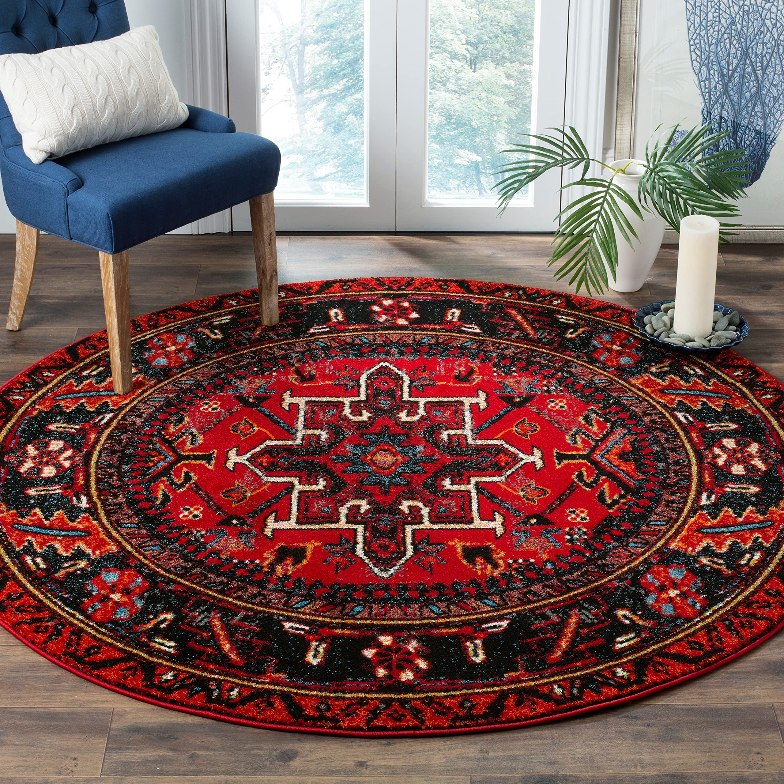 SAFAVIEH Vintage Hamadan Collection 10 Round Red/Multi VTH211A Oriental Traditional Persian Non-Shedding Living Room Bedroom Ar