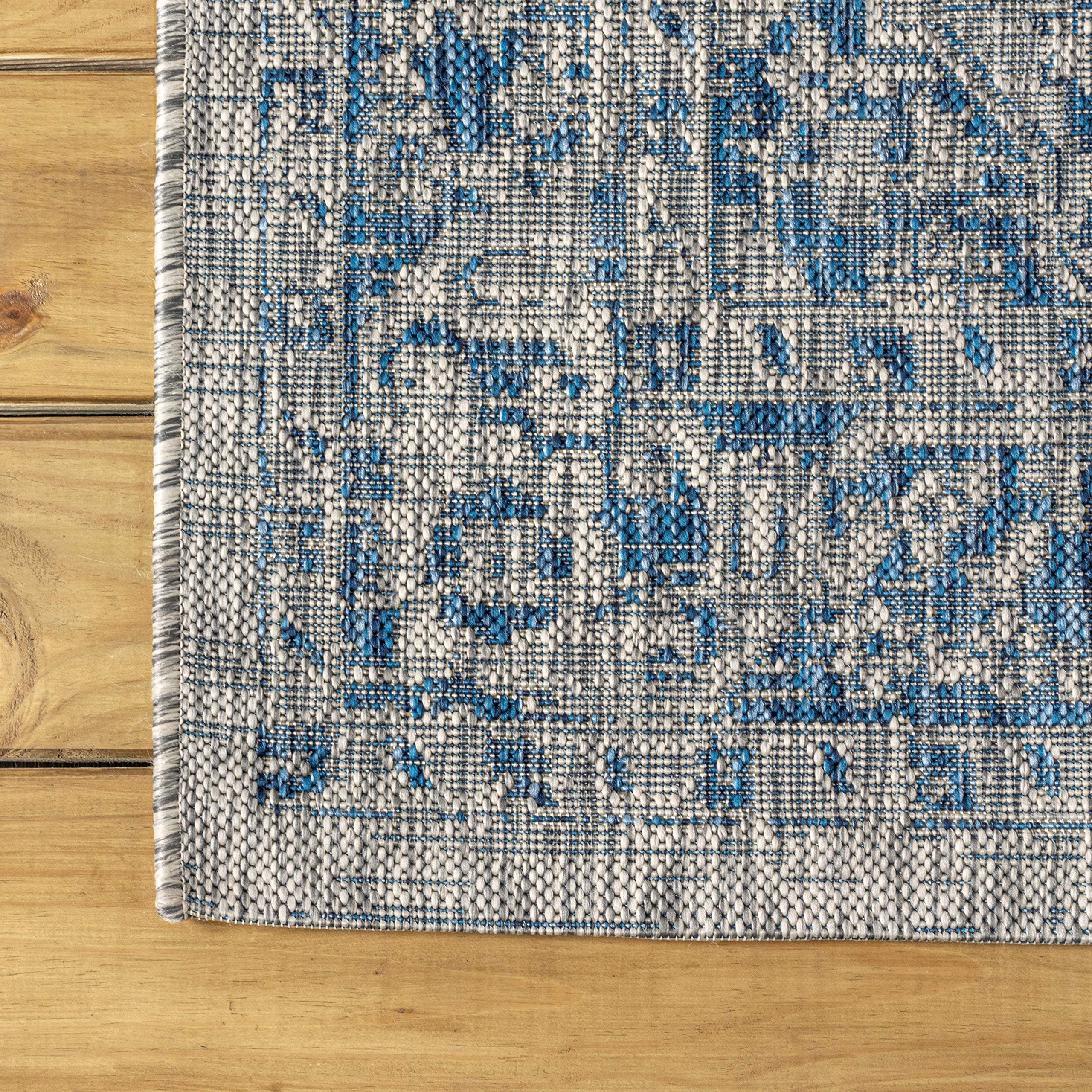 Jonathan Y Smb102B-3 Rozetta Boho Medallion Textured Weave Indoor Outdoor -Area Rug Coastal Bohemian Rustic Glam Easy-Cleaning Bedroom Kitchen Backyard Patio Non Shedding, 3 X 5, Gray/Navy