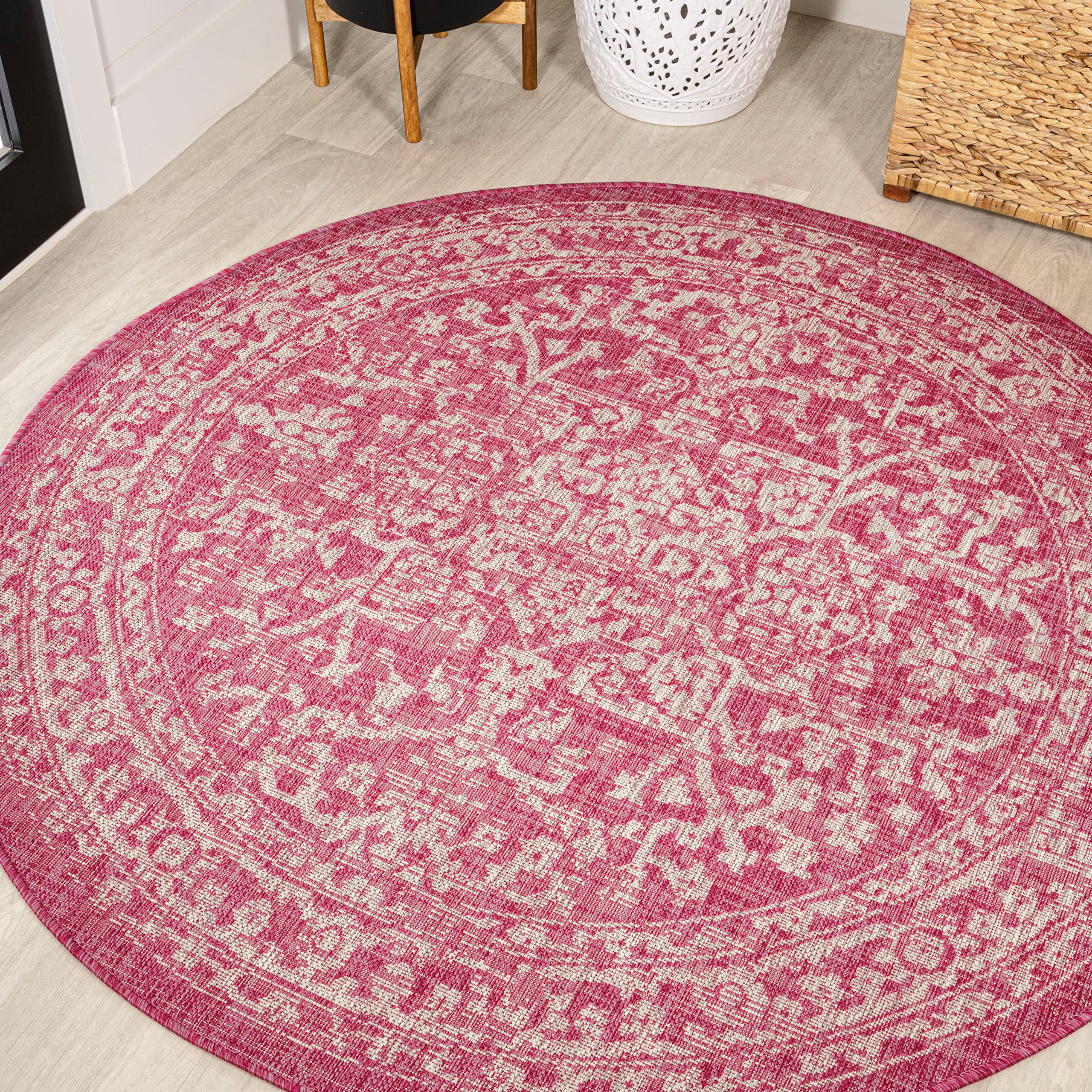 Jonathan Y Smb104E-5R Malta Bohemian Medallion Textured Weave Indoor Outdoor Area Rug, Coastal Vintage Rustic Easy Cleaning,Bedr