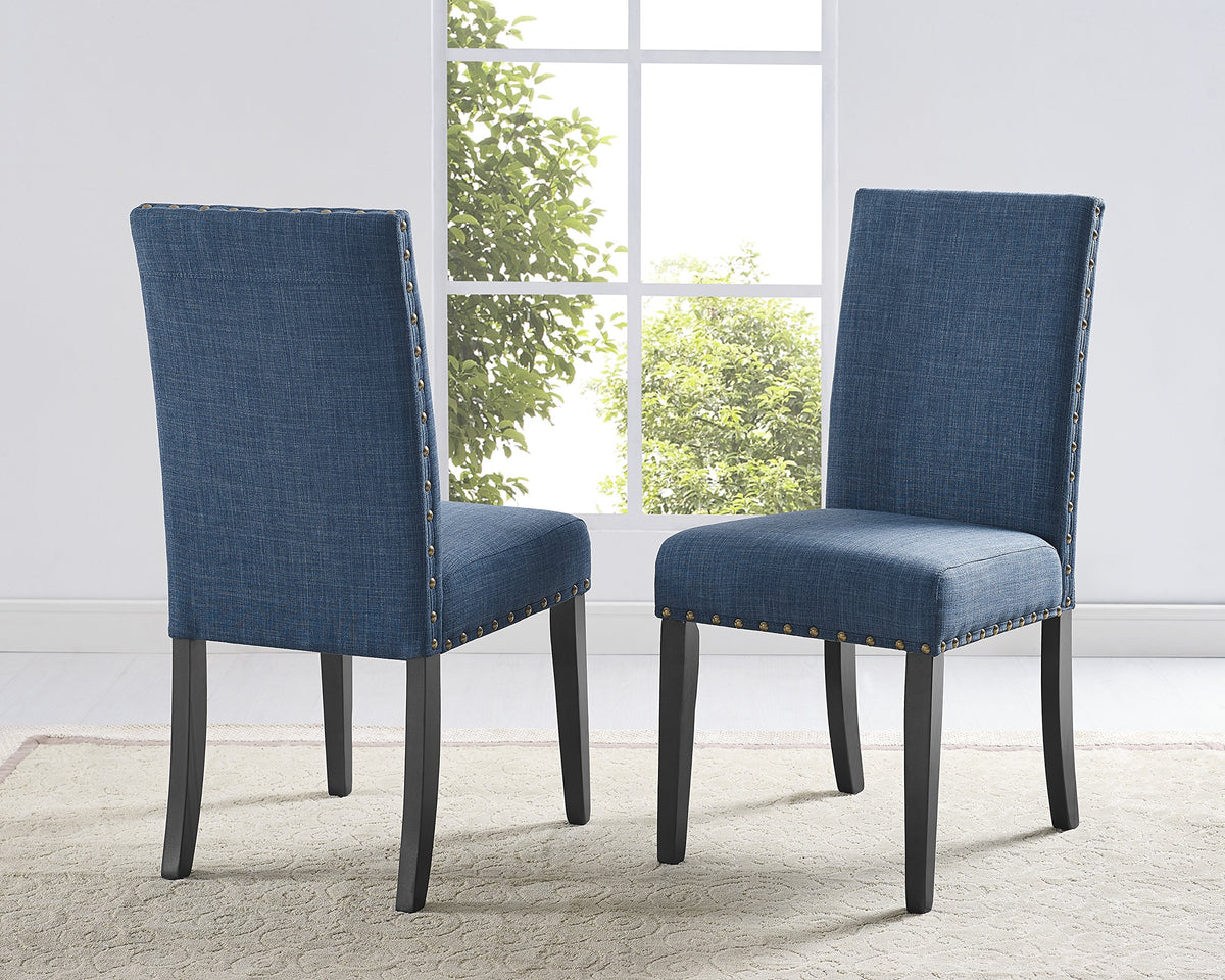 Roundhill Furniture Biony Blue Fabric Dining Chairs With Nailhead Trim, Set Of 2