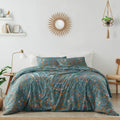 Boho Bohemian Farmhouse Teal Blue And Orange Wildflower Garden Floral Duvet Comforter Cover And Sham 3 Pc King Size Bed Bedding