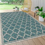 Jonathan Y Smb109E-3 Trebol Moroccan Trellis Textured Weave Indoor Outdoor Area Rug Bohemian Modern Easy Cleaning Bedroom Kitchen Backyard Patio Non Shedding, 3 X 5, Teal/Gray