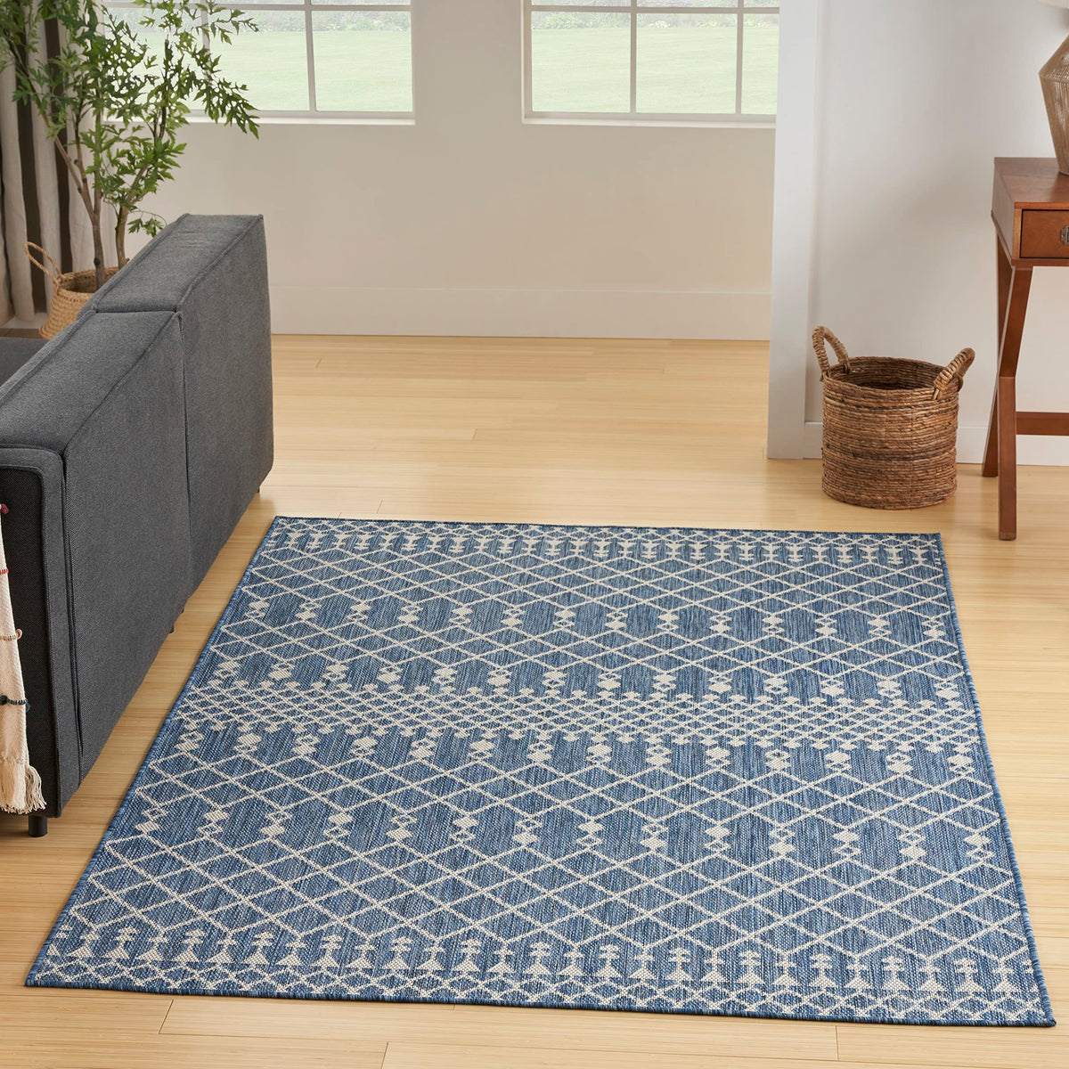 Nourison Positano Indoor/Outdoor Navy Blue 6' X 9' Area Rug, Easy Cleaning, Non Shedding, Bed Room, Living Room, Dining Room, Deck, Backyard, Patio (6X9)