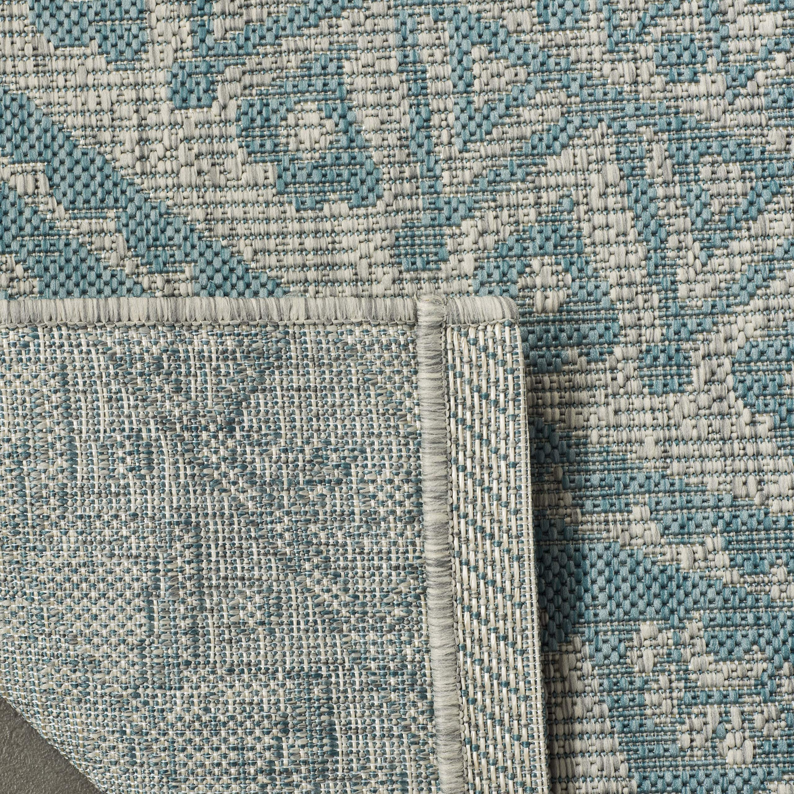 Safavieh Courtyard Collection 8' X 10' Light Grey / Aqua Cy8734 Indoor/ Outdoor Waterproof Easy Cleaning Patio Backyard Mudroom Area Rug