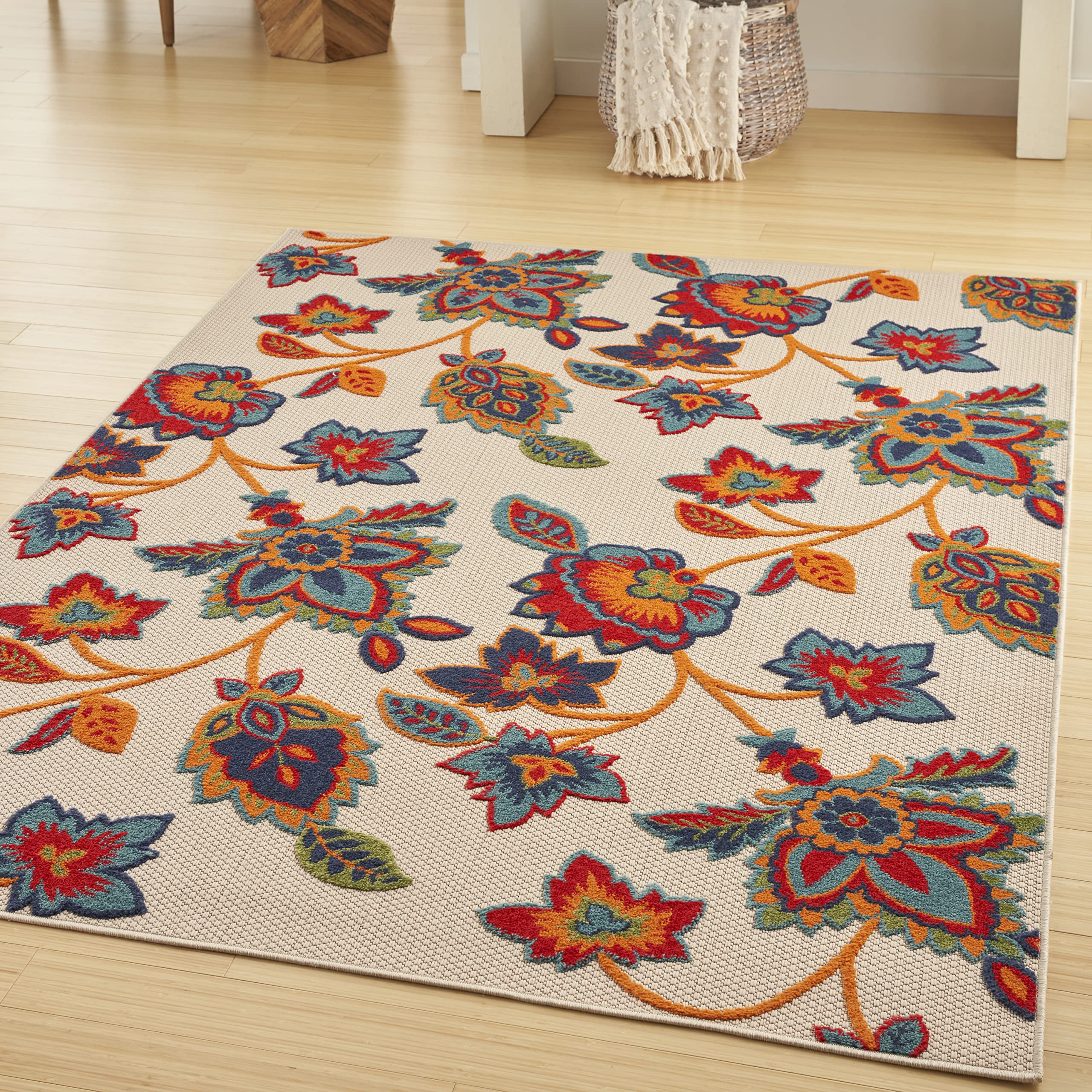Nourison Aloha Indoor-Outdoor Modern Multicolor 5'3' X 7'5' Area Rug, Easy Cleaning, Non Shedding, Bed Room, Living Room, Dini