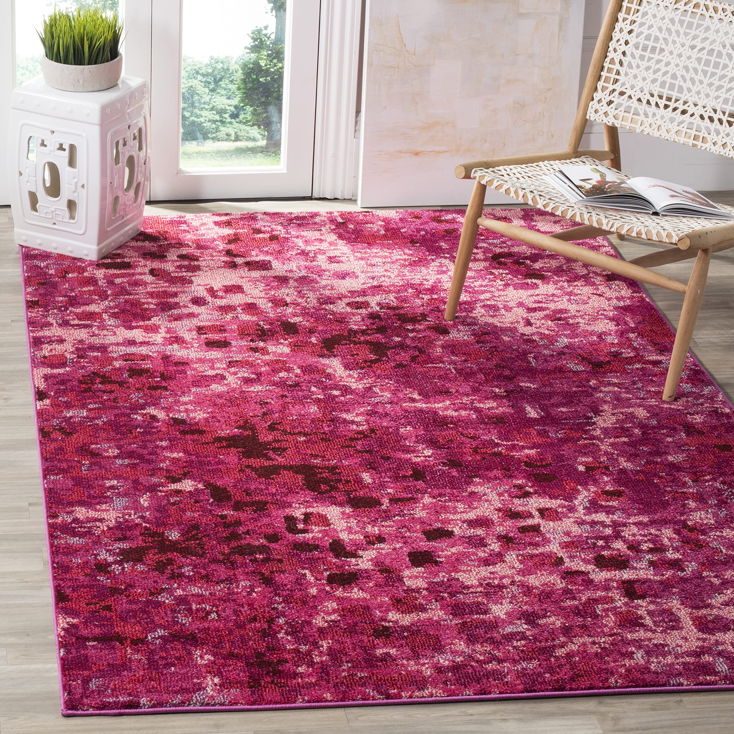 SAFAVIEH Monaco Collection Accent Rug - 3 x 5, Fuchsia, Boho Chic Abstract Watercolor Design, Non-Shedding & Easy Care, Ideal 