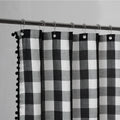 Voilybird Black And White Shower Curtain Linen Texture Buffalo Plaid Farmhouse And Boho Mix With Pompoms 72X72