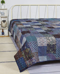 Handicraftpalace Silk Patchwork Blanket Bedding Double Kantha Quilted Bedding & Linen Quilt (Blue_110inch X90 Inch)