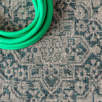 Jonathan Y Smb102C-5Sq Rozetta Boho Medallion Textured Weave Indoor Outdoor -Area Rug Coastal Bohemian Rustic Glam Easy-Cleaning Bedroom Kitchen Backyard Patio Non Shedding, 5' Square, Gray/Teal