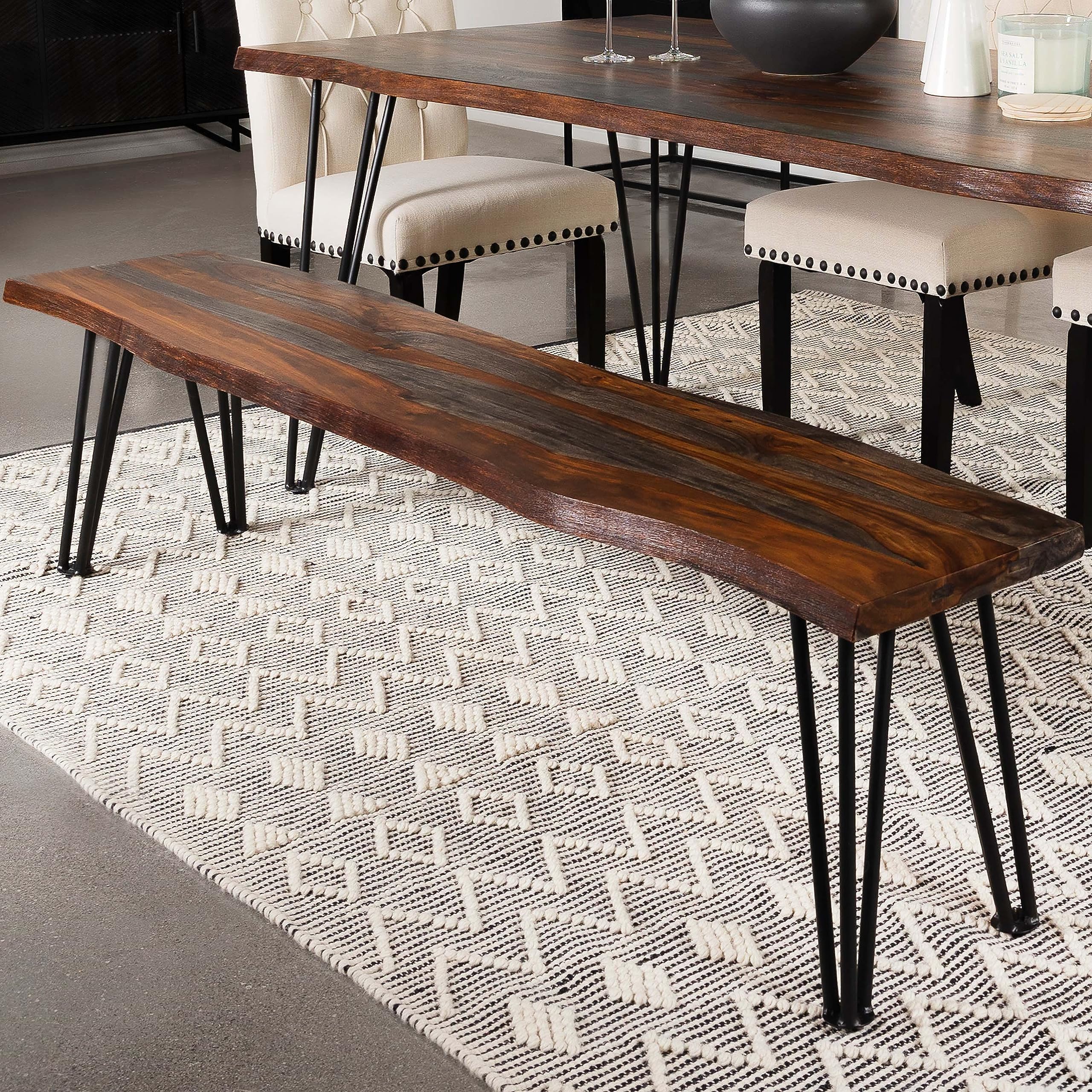 Coaster Home Furnishings Neve Live-Edge Dining Bench with Hairpin Legs Sheesham Grey and Gunmetal