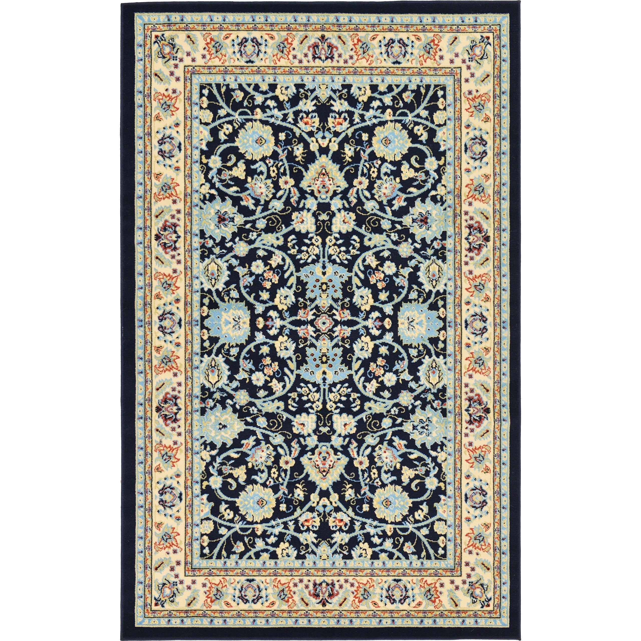 Unique Loom Sialk Hill Collection Area Rug - Washington (5 3 x 8 Rectangle Navy Blue/Cream)