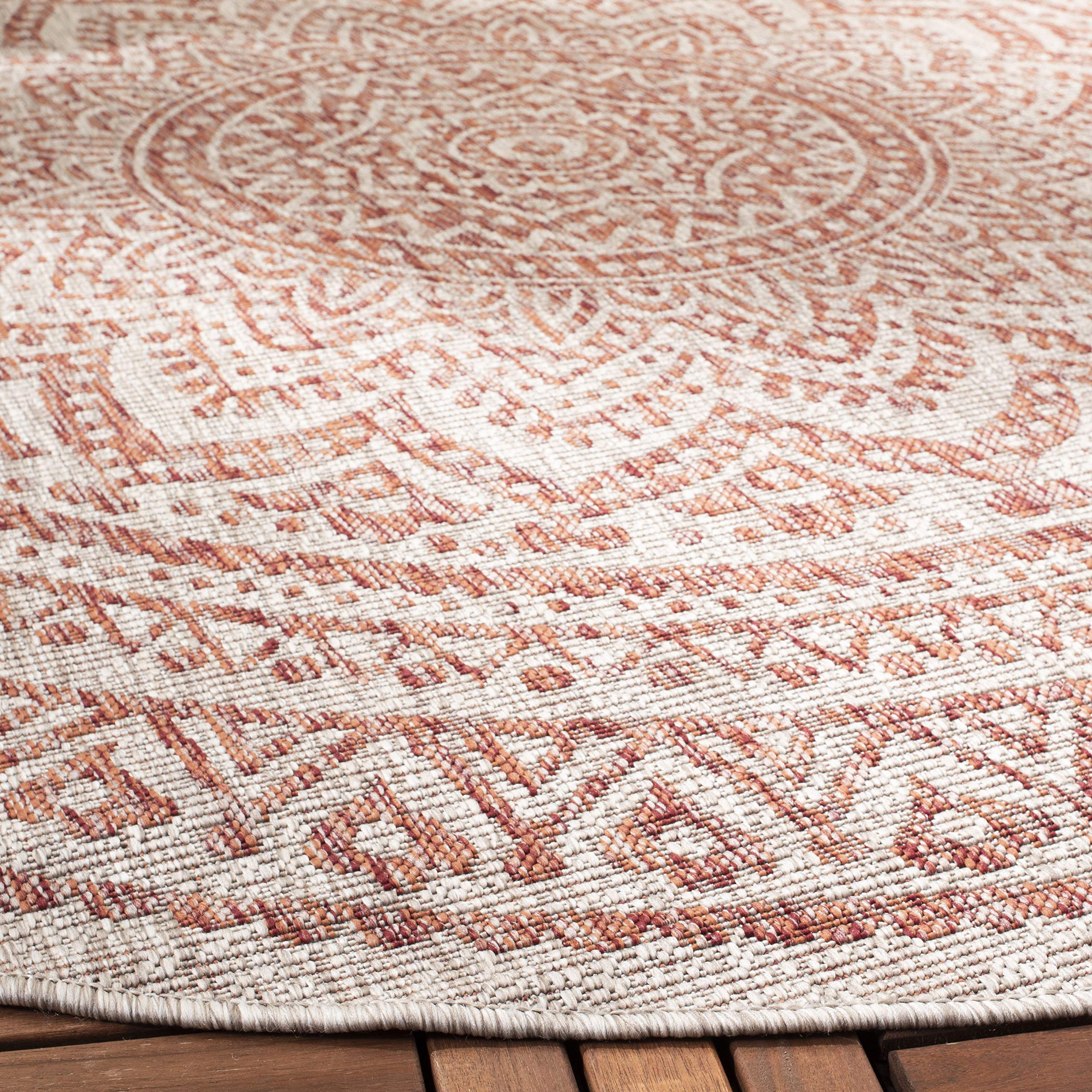 Safavieh Courtyard Collection 6'7' Round Light Beige/Terracotta Cy8734 Indoor/ Outdoor Waterproof Easy Cleaning Patio Backyard Mudroom Area Rug
